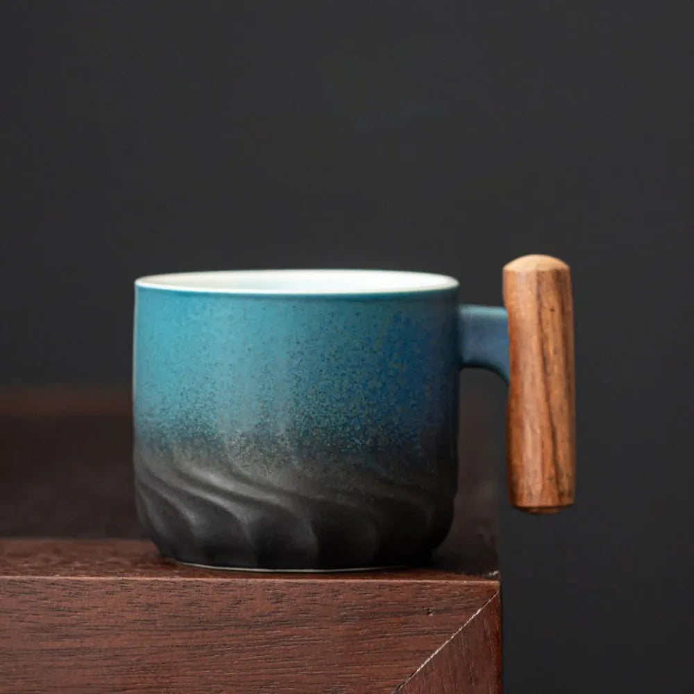 Handcrafted Ceramic Coffee Cup with Wooden Handle – 80ml