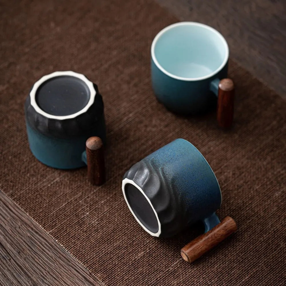 Handcrafted Ceramic Coffee Cup with Wooden Handle – 80ml